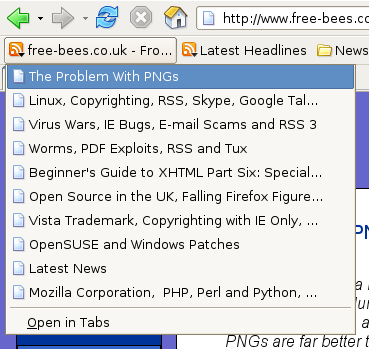 The free-bees.co.uk RSS feed in Mozilla Firefox.
