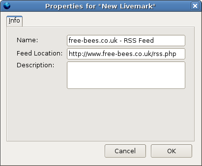 Adding an RSS feed using the Bookmark Manager.